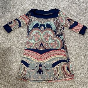 Gilli Navy, Teal & Coral Paisley Casual Dress